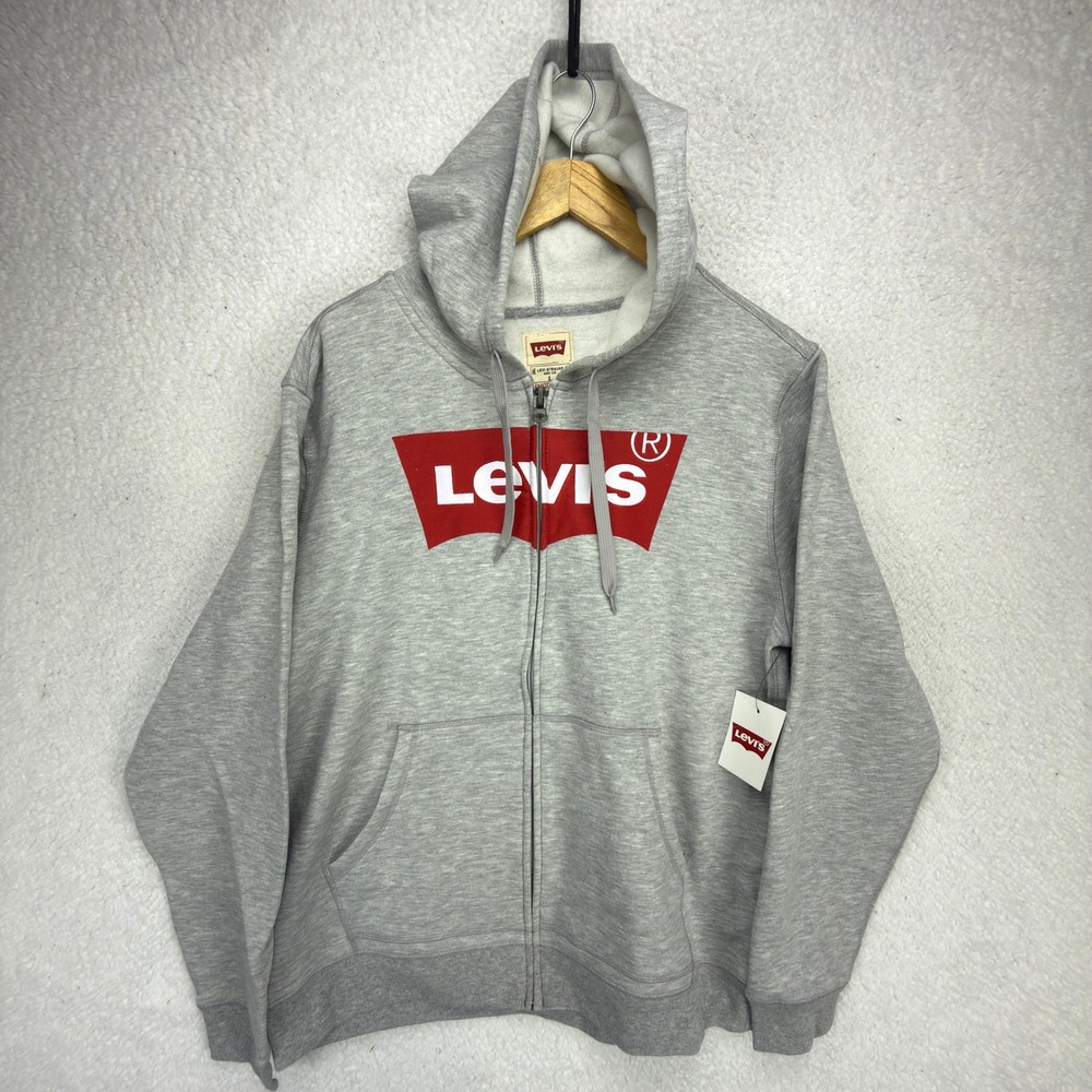 Levis Mens Heather Gray Batwing Logo Full Zip Hoodie Sweatshirt Mens Large NWT
